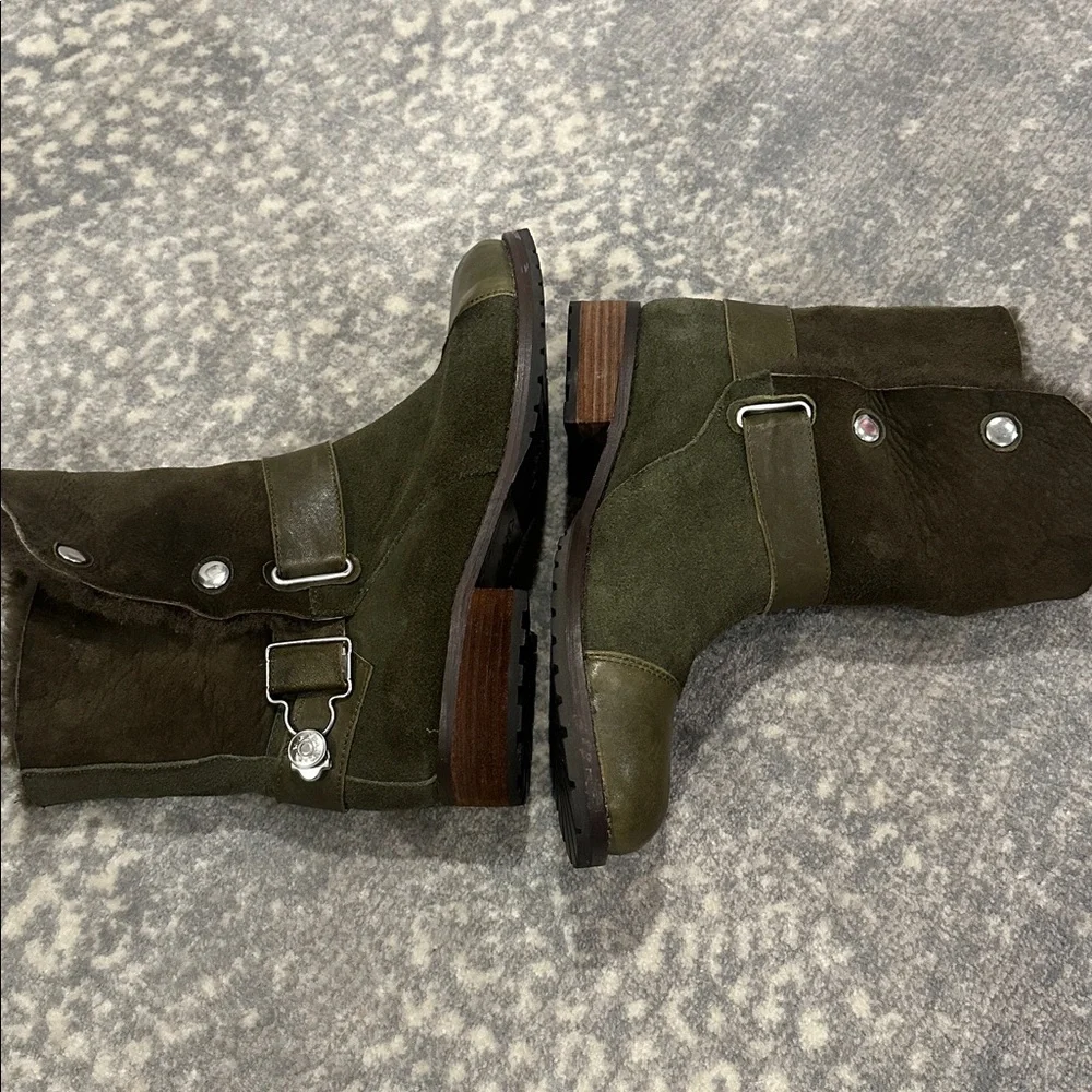 MATT BERNSON REAL SHEEPSKIN SHEARLING ARMY GREEN BOOTS SIZE 7.5 - Picture 5 of 13